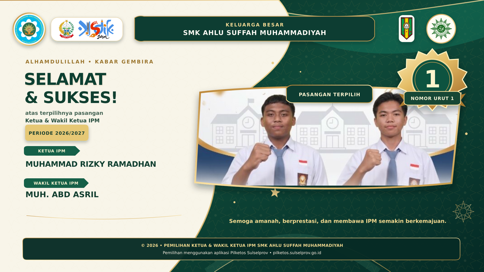 Sukses Gelar E-Voting, Rizky-Asril Resmi Pimpin IPM SMK Ahlu Suffah Muhammadiyah Bantaeng